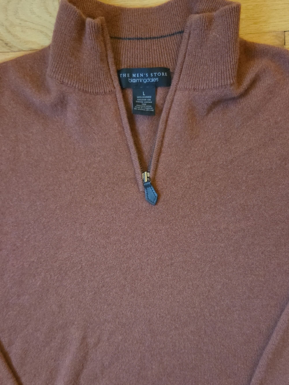 Bloomingdale's 100% Cashmere Leather Trim Quarter Zip Sweater Men's Large